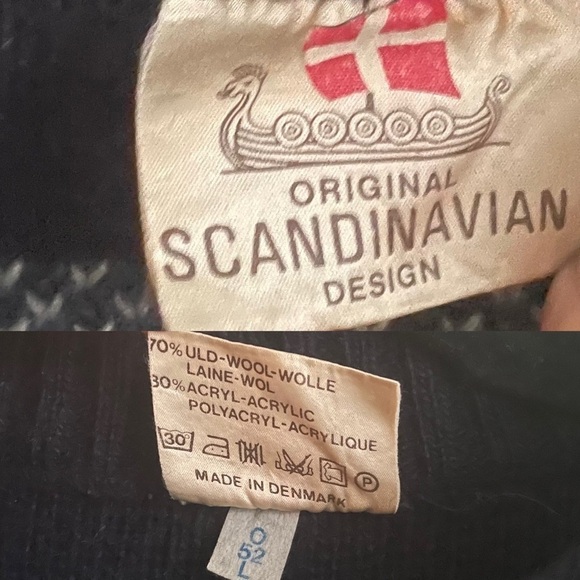 SCANDINAVIAN Vintage Wool Sweater Navy Blue White L - Picture 9 of 9